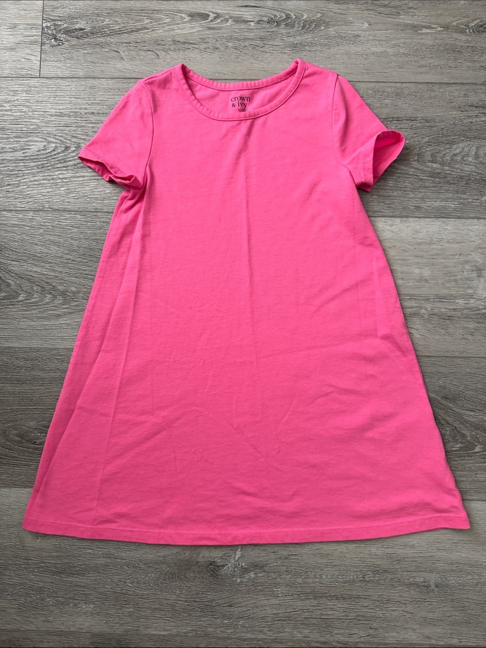 EUC crown & ivy Kids Bright Pink Short Sleeve A-Line Tee Dress Size 6